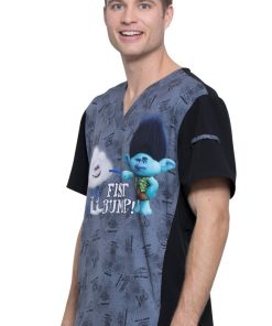 Cherokee Clearance Men's V-Neck Fist Bump Club Print Scrub Top -Silverts-shop 3 ck tf708 printclearance 650 2