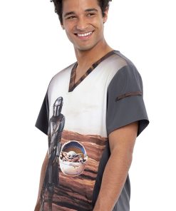 Cherokee Clearance Men's Mandalorian Print Scrub Top -Silverts-shop 3 ck tf708 printclearance 650 4