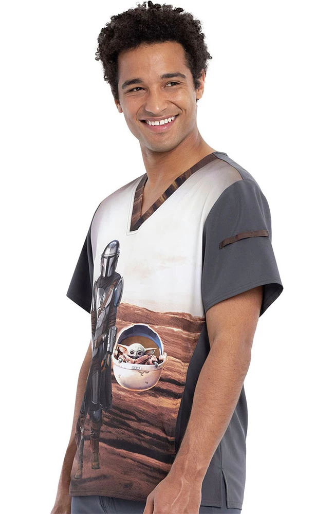 Cherokee Clearance Men's Mandalorian Print Scrub Top - Image 3