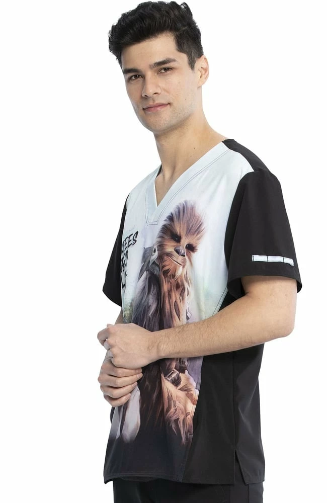 Cherokee Clearance Men's Chewie Print Scrub Top - Image 3