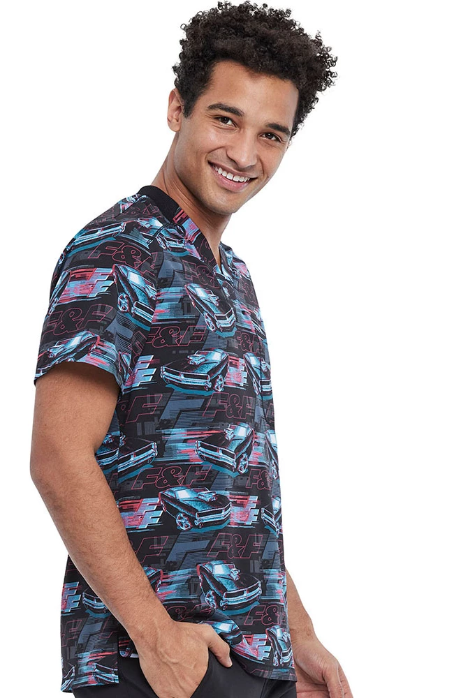 Cherokee Clearance Men's Fast And Furious Print Scrub Top - Image 3