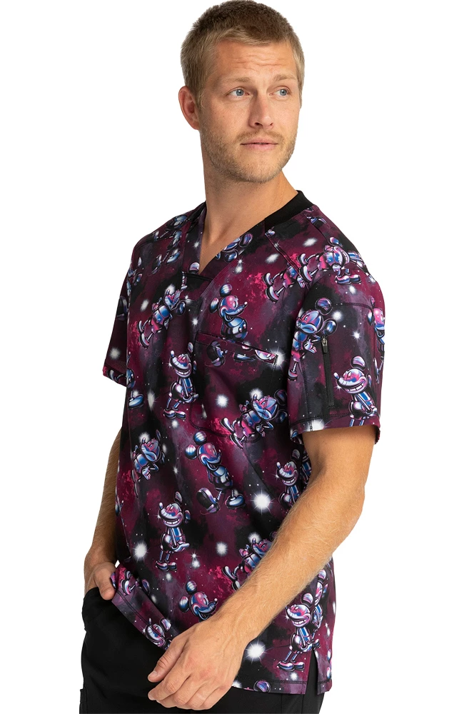 Cherokee Clearance Men's Metallic Mickey Print Scrub Top - Image 3