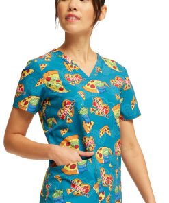 Cherokee Women's Pizza My Heart Alien Print Scrub Top -Silverts-shop 3 ck tf738 print 650