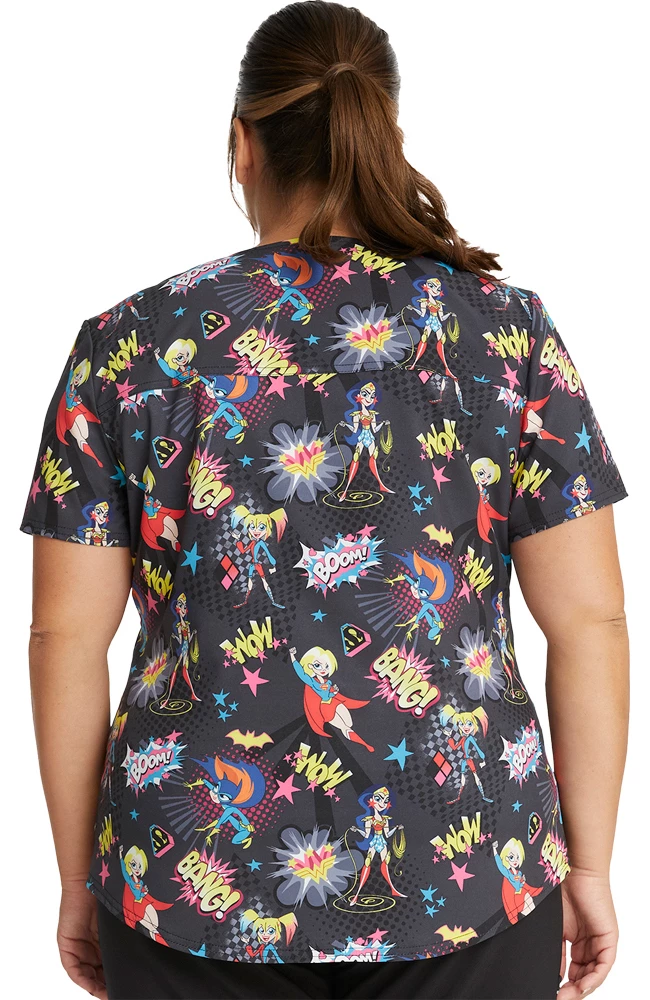 Cherokee Clearance Women's Girls Have The Power Print Scrub Top - Image 3