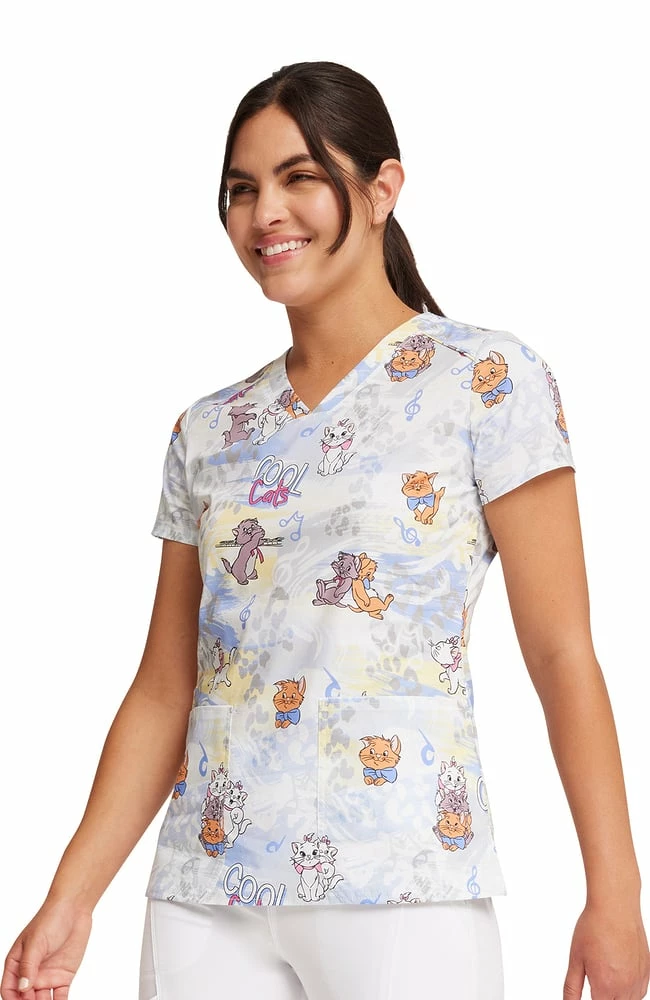Cherokee Women's Hip Cats Print Scrub Top - Image 3