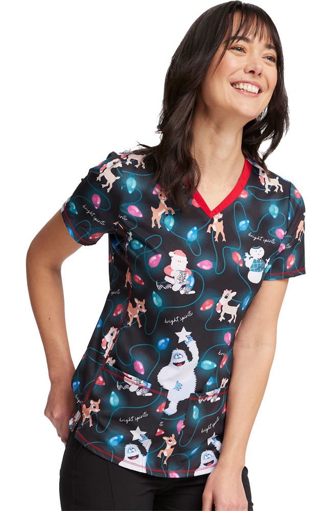 Women's Bright Spirits Print Scrub Top Cherokee Women's Bright Spirits Print Scrub Top -Silverts-shop 3 ck tf784 print 650