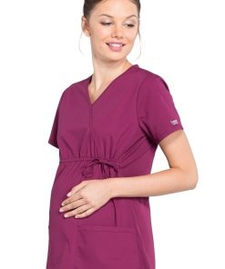 Cherokee Workwear Clearance Women's Maternity Mock Wrap Soft Knit Panel Solid Scrub Top -Silverts-shop 3 ck ww685 clearance 650
