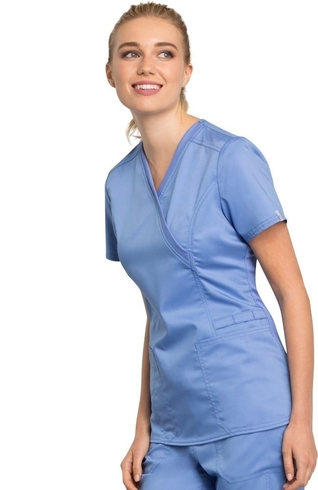 Women's Mock Wrap Solid Scrub Top Cherokee Workwear Women's Mock Wrap Solid Scrub Top -Silverts-shop 3 ck ww775ab 650