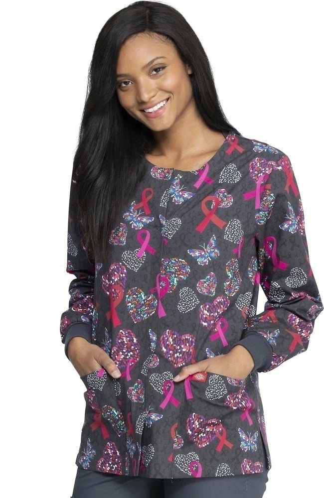 Dickies Clearance Women's Snap Front Speck-Tacular Love Print Scrub Jacket - Image 3