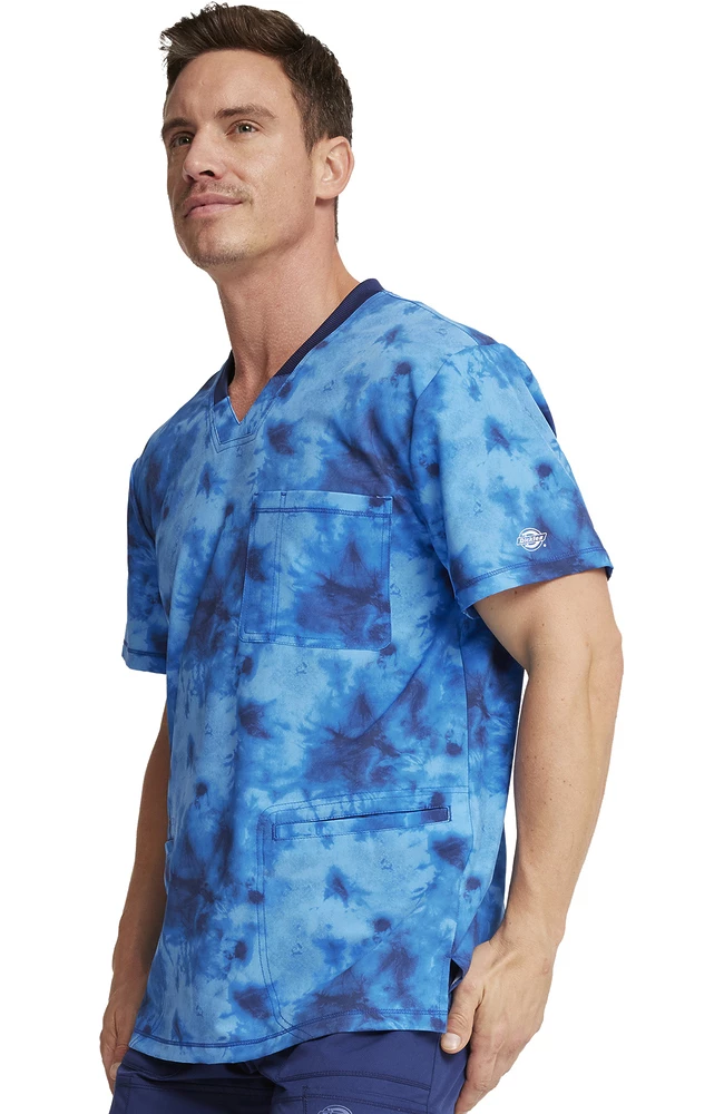 Dickies Men's Tonal Tie Dye Navy Print Scrub Top - Image 3