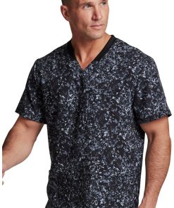 Dickies Clearance Men's Fractured Prism Pewter Print Scrub Top -Silverts-shop 3 di dk607 printclearance 650