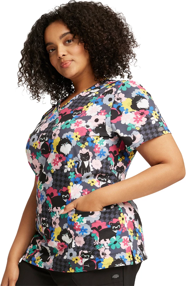 Dickies Women's V-Neck Furever Floral Print Scrub Top - Image 3