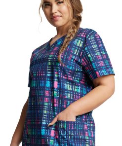 Dickies Women's V-Neck Glowing Plaid Print Scrub Top -Silverts-shop 3 di dk704 print 650