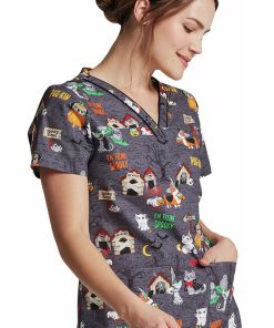 Dickies Clearance Women's Howl-Oween Friends Print Scrub Top -Silverts-shop 3 di dk709 printclearance 650