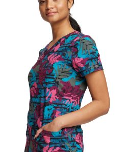 Dickies Women's V-Neck Falling Foliage Print Scrub Top -Silverts-shop 3 di dk717 print 650 3