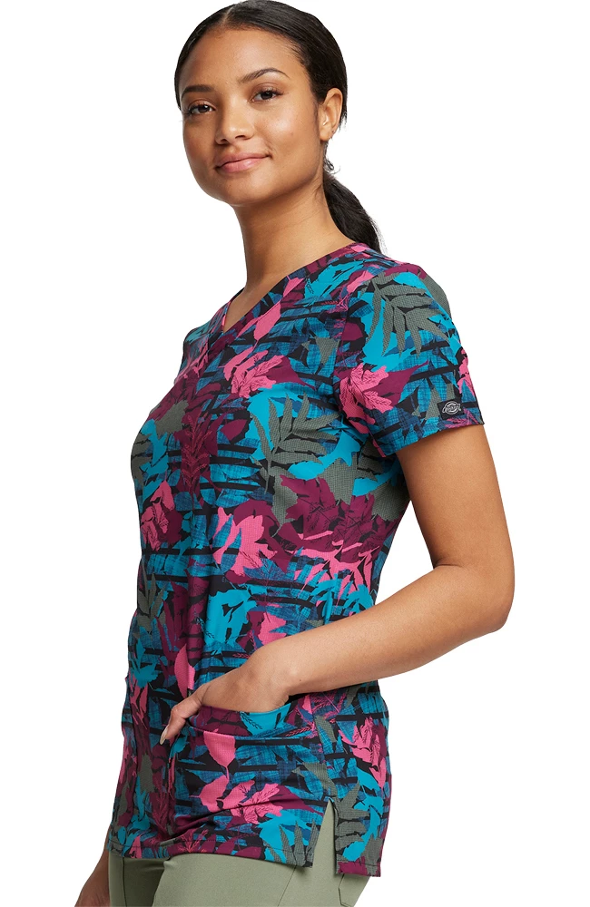 Dickies Women's V-Neck Falling Foliage Print Scrub Top - Image 3