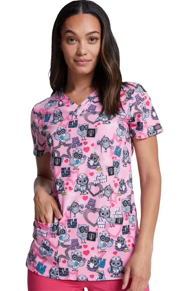 Dickies Clearance Women's Hoo Cares For You Print Scrub Top - Image 3
