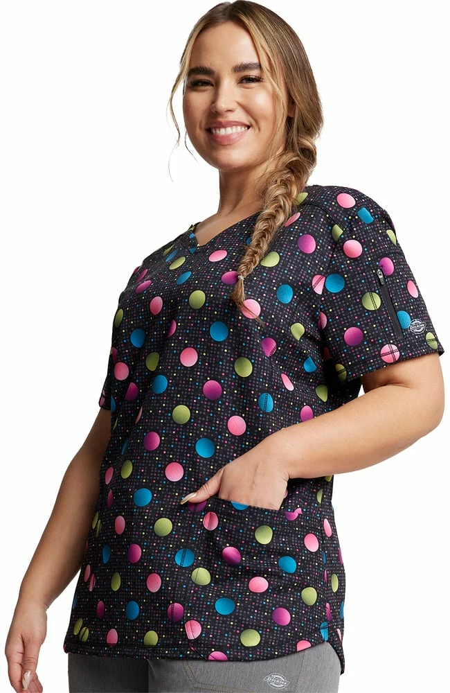Dickies Women's V-Neck Dot's Poppin' Print Scrub Top - Image 3