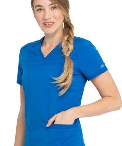 Dickies Women's V-Neck Rib Knit Panel Solid Scrub Top -Silverts-shop 3 di dk870 650