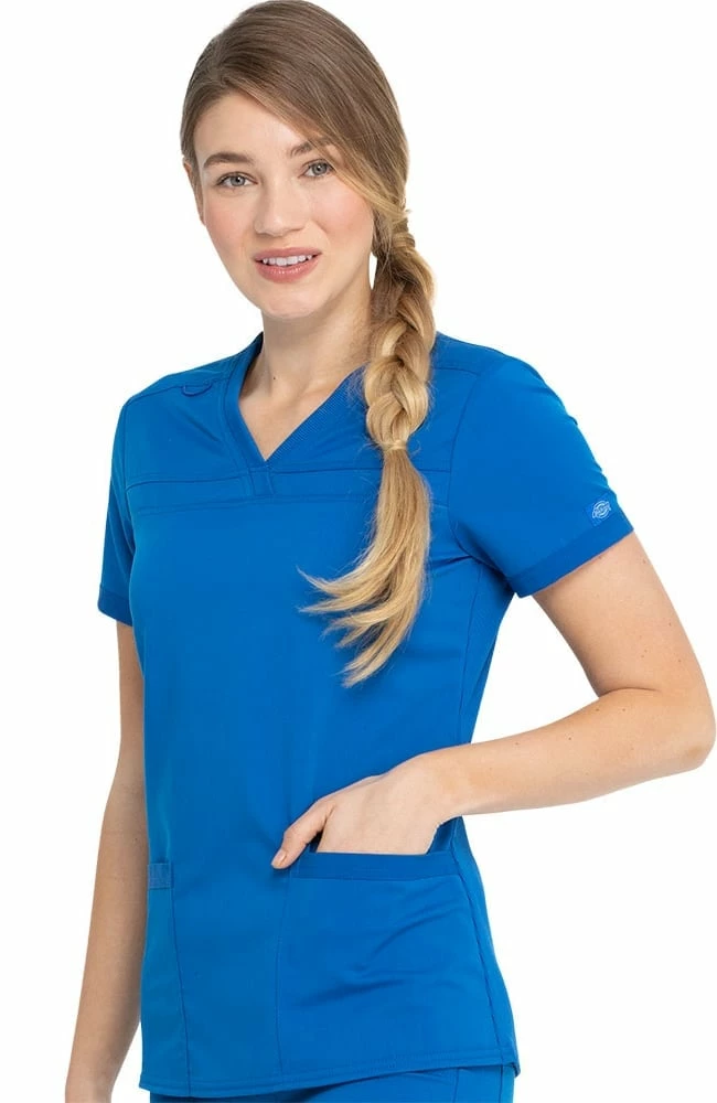 Dickies Women's V-Neck Rib Knit Panel Solid Scrub Top - Image 3