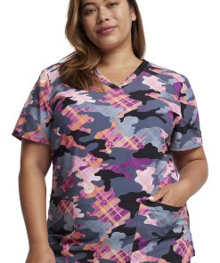 Dickies Women's Camo Plaid Print Scrub Top 4 Dickies Women's Camo Plaid Print Scrub Top -Silverts-shop 3 di dk876 print 650 1