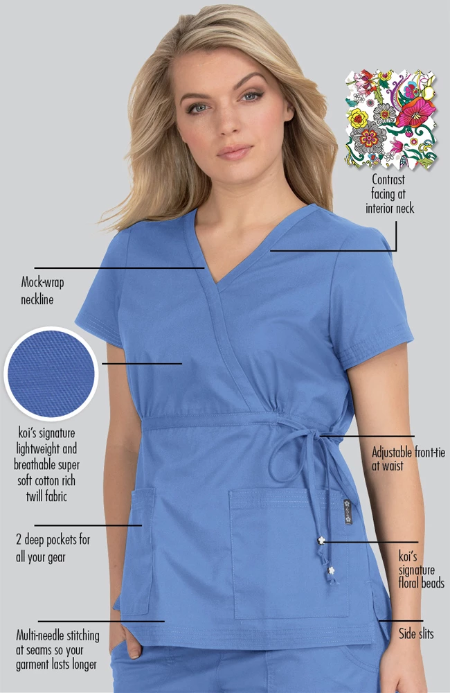Koi Clearance Women's Katelyn Wrap Solid Scrub Top - Image 3