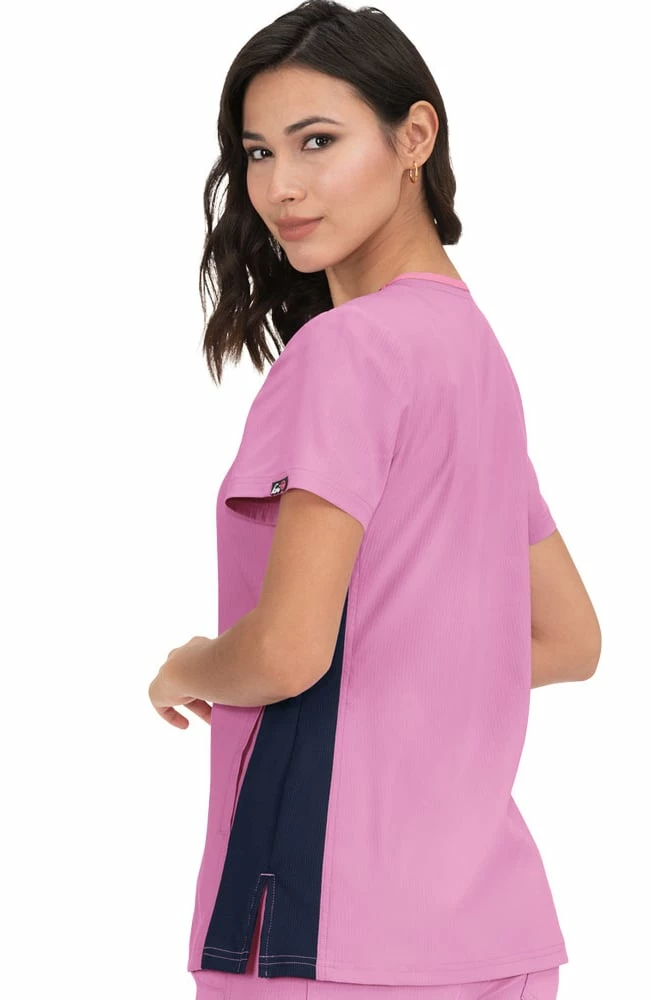 Koi Clearance Women's Lotus Colorblock Jewel Neck Solid Scrub Top - Image 3