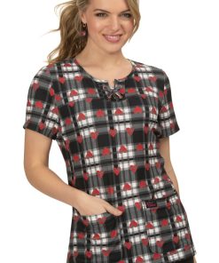Koi Clearance Women's Clover Heart Plaid Print Scrub Top 7 Koi Clearance Women's Clover Heart Plaid Print Scrub Top -Silverts-shop 3 ko b110pr printclearance 650