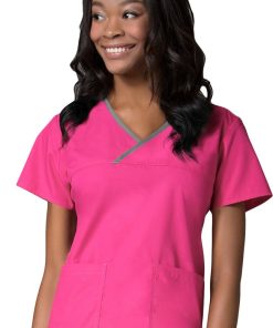 Maevn Uniforms Women's Y-Neck Mock Wrap Solid Scrub Top -Silverts-shop 3 mv 1026 650