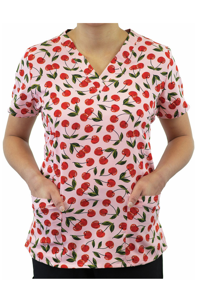 Women's Cherries Berries Print Scrub Top Maevn Uniforms Women's Cherries Berries Print Scrub Top -Silverts-shop 3 mv 1767 print 650