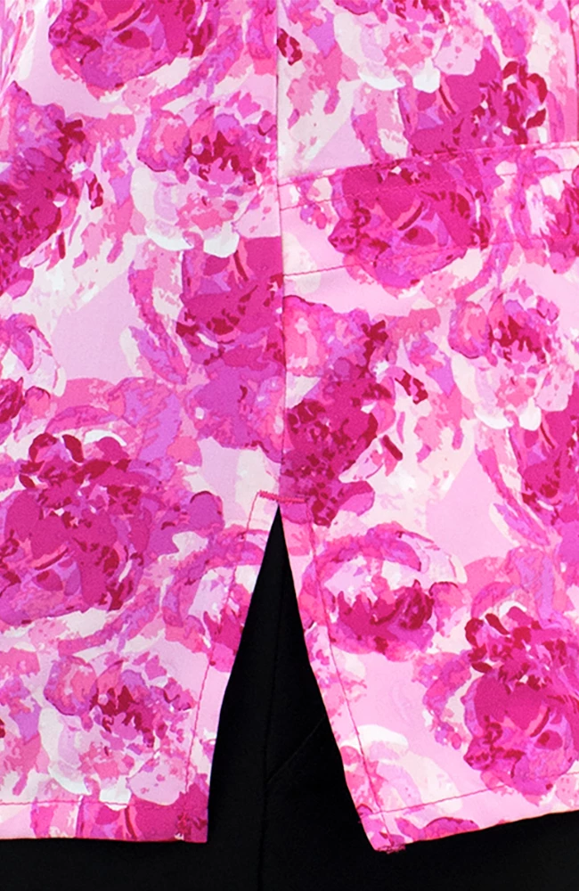Maevn Uniforms Clearance Women's Peony Pink Print Scrub Top - Image 3