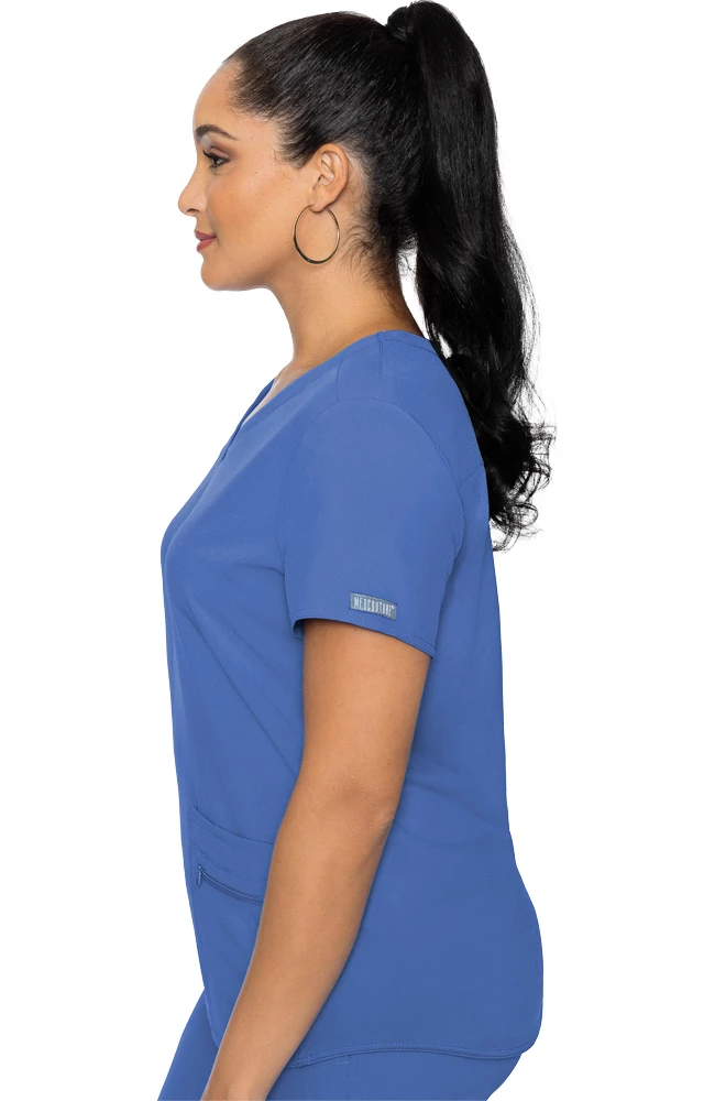 Med Couture Clearance Women's Knit Back Solid Scrub Top - Image 3