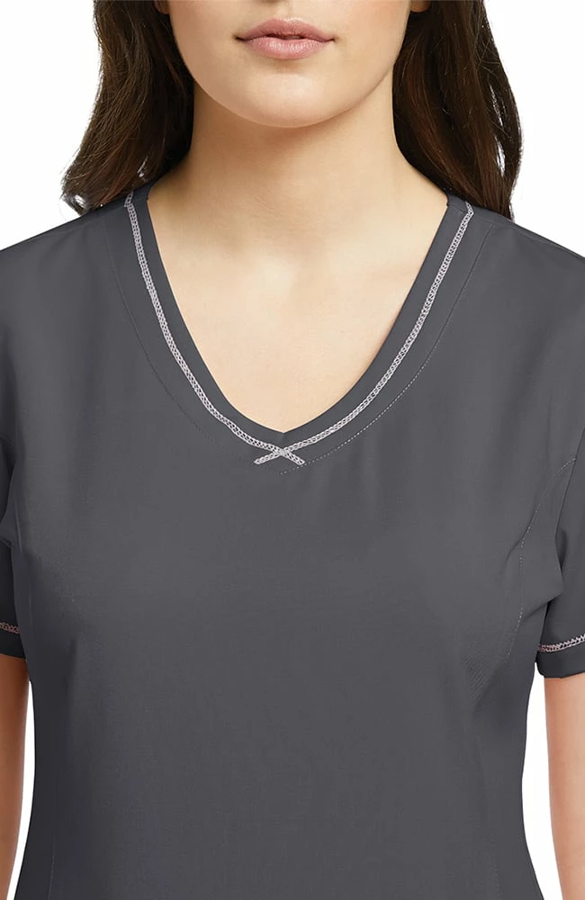 White Cross Women's Round V-Neck Stitched Solid Scrub Top - Image 3