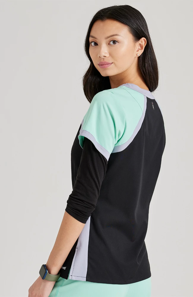 Grey's Anatomy Women's Tri-Color V-Neck Solid Scrub Top - Image 4