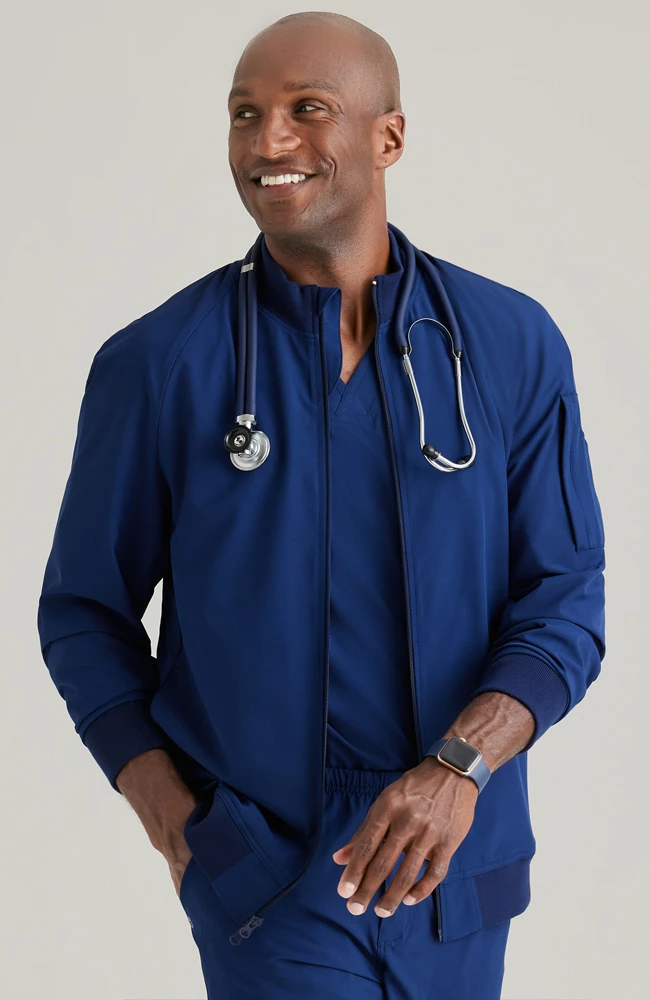 Barco One Men's Warm-Up Bomber Solid Scrub Jacket - Image 4