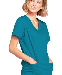 Cherokee Workwear Clearance Women's Mock Wrap Princess Seam Solid Scrub Top -Silverts-shop 4 ck 4728 clearance 650