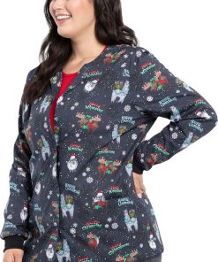 Cherokee Clearance Women's Merry Whatever Print Scrub Jacket -Silverts-shop 4 ck ck301 printclearance 650 1