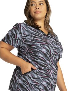 Cherokee Clearance Women's Mock Wrap Wild For Tie Dye Print Scrub Top -Silverts-shop 4 ck ck608 printclearance 650 2