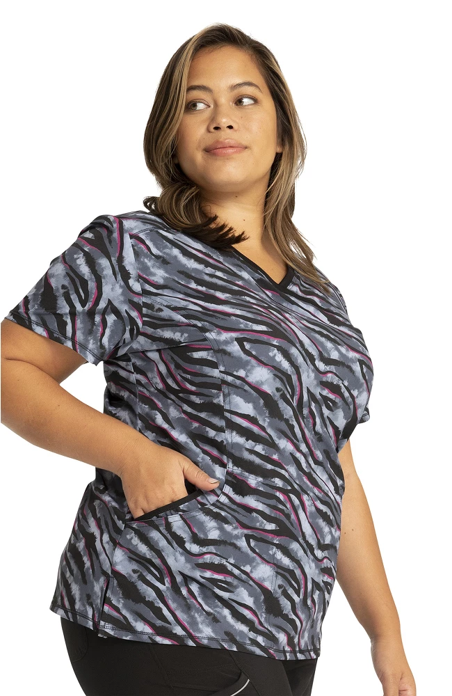 Cherokee Clearance Women's Mock Wrap Wild For Tie Dye Print Scrub Top - Image 4
