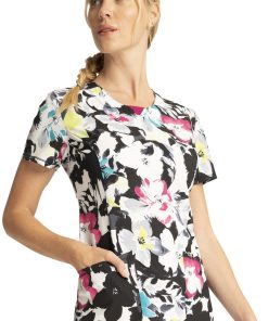 Cherokee Clearance Women's Inky Garden Print Scrub Top -Silverts-shop 4 ck ck609 printclearance 650 3