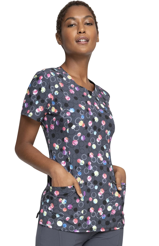 Cherokee Clearance Women's Dot's Brilliant Print Scrub Top - Image 4