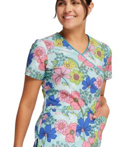 Cherokee Women's Mock Wrap Retro Buds Print Scrub Top 5 Cherokee Women's Mock Wrap Retro Buds Print Scrub Top -Silverts-shop 4 ck ck614 print 650