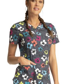 Cherokee Clearance Women's Glow Floral It Print Scrub Top -Silverts-shop 4 ck ck634 printclearance 650 1