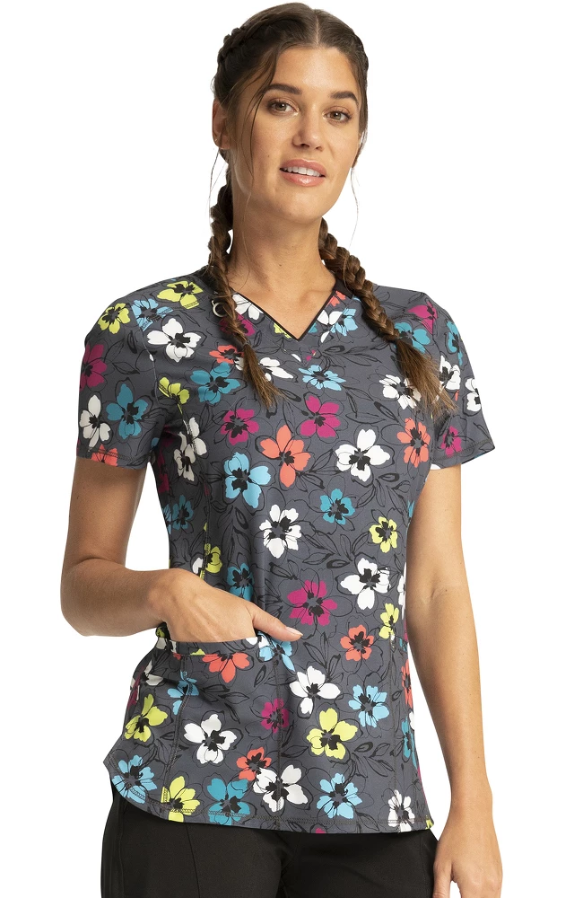 Cherokee Clearance Women's Glow Floral It Print Scrub Top - Image 4