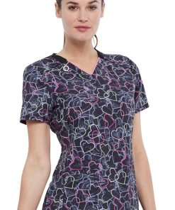 Cherokee Clearance Women's Marbled Hearts Print Scrub Top -Silverts-shop 4 ck ck634 printclearance 650