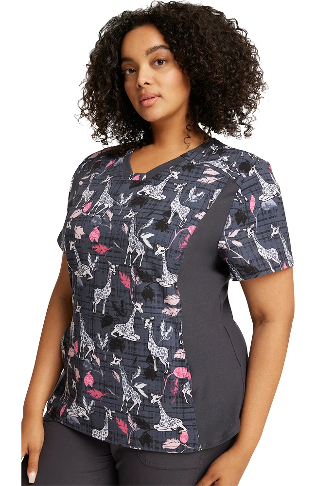 Cherokee Women's Giraffe-Ter My Love Print Scrub Top - Image 4