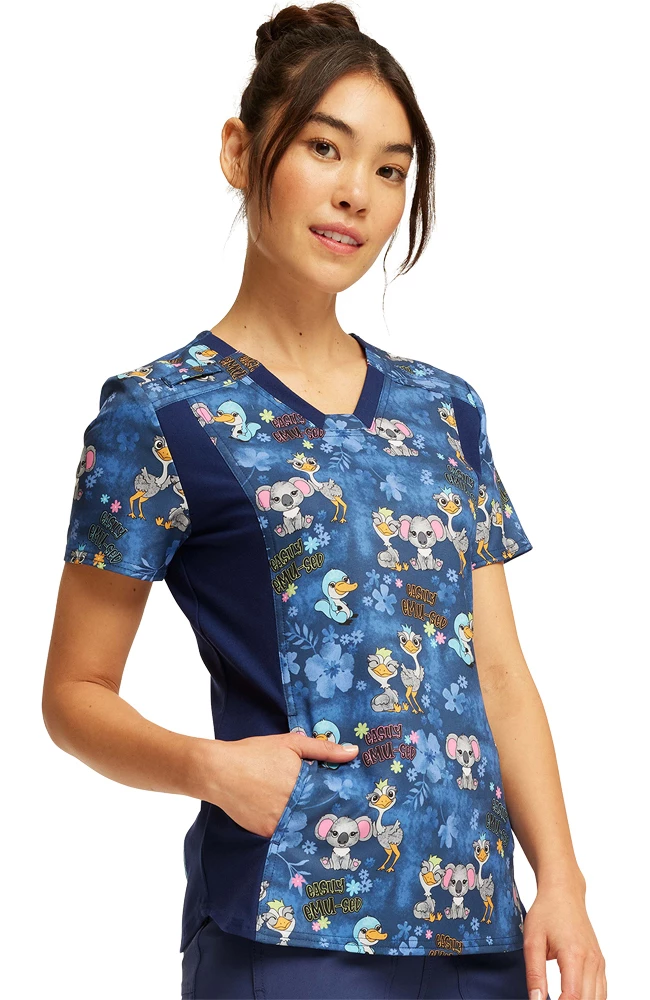 Cherokee Women's V-Neck Knit Panel Easily Emu-sed Print Scrub Top - Image 4