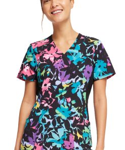 Cherokee Women's Mock Wrap Rainbow Fleurs Print Scrub Top 5 Cherokee Women's Mock Wrap Rainbow Fleurs Print Scrub Top -Silverts-shop 4 ck ck642 print 650