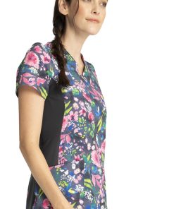 Cherokee Clearance Women's Mock Wrap Watercolor Petals Print Scrub Top -Silverts-shop 4 ck ck642 printclearance 650 1