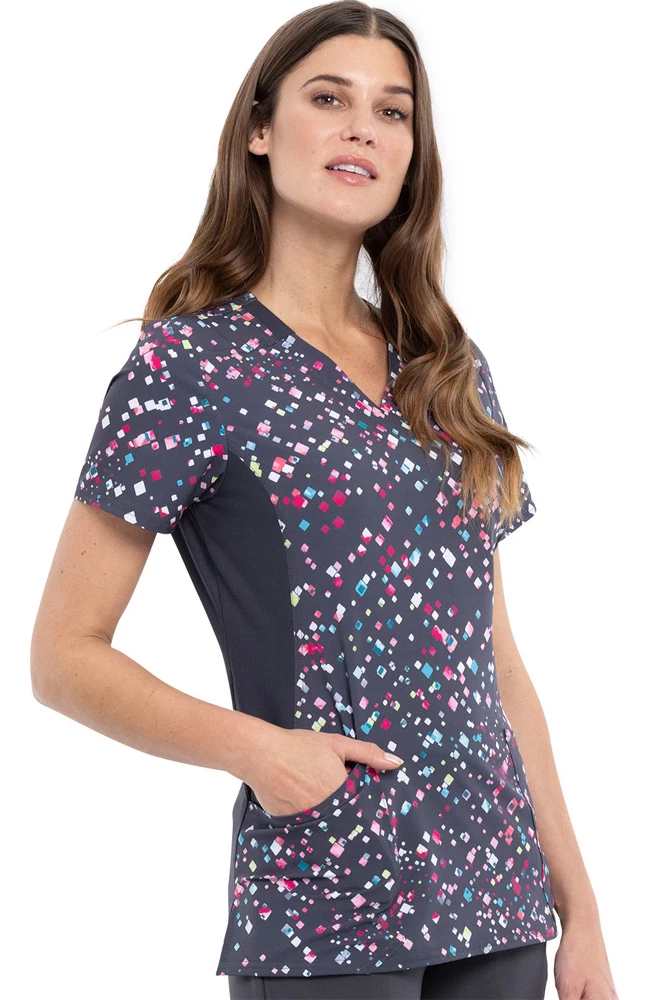 Cherokee Clearance Women's Speckled Spots Print Scrub Top - Image 4